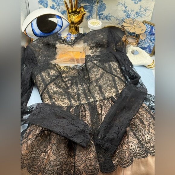 🆕 BRONX & BANCO 🧿 NWOT Daphne Illusion Lace Long Sleeve Mini Dress, Sz S US 4 - Picture 13 of 15